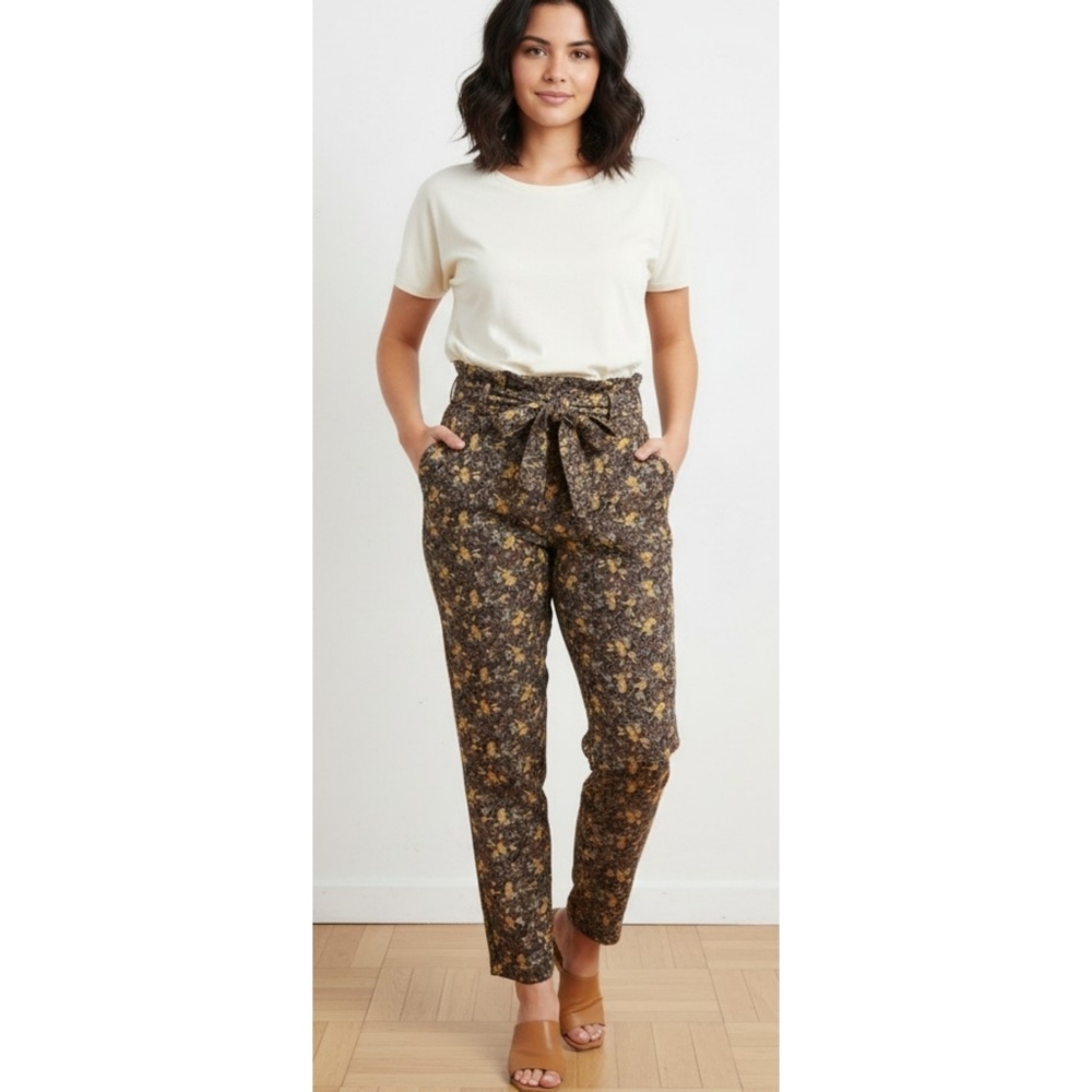 Jules & Leopold Pull on Floral pants with Tie belt Black Size S